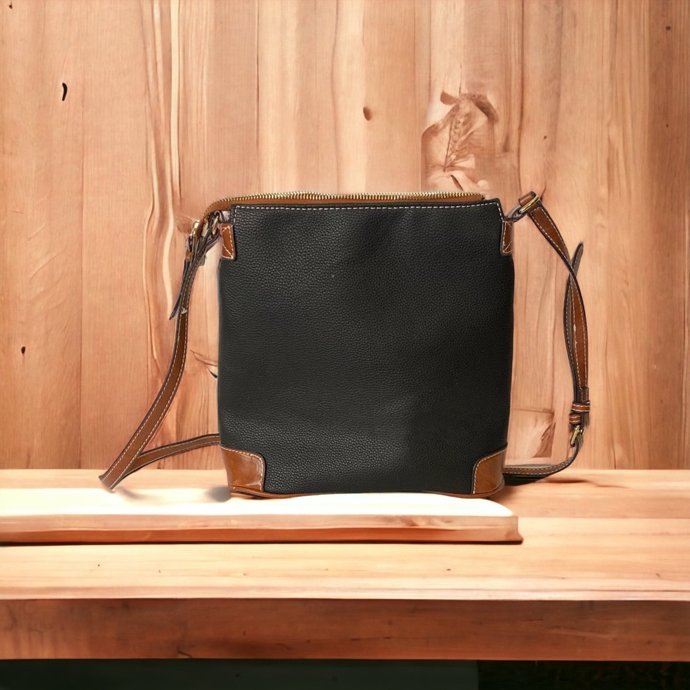 Black And Brown Crossbody Handbag With Adjustable Strap - Picture 2 of 9